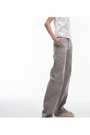 Topshop Low rise washed straight leg pants in taupe