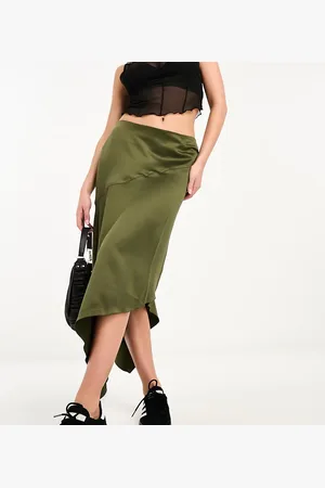 COLLUSION Studios asymmetric satin skirt in khaki - part of a set