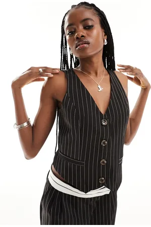 Extro & Vert Fitted pinstripe vest in black - part of a set