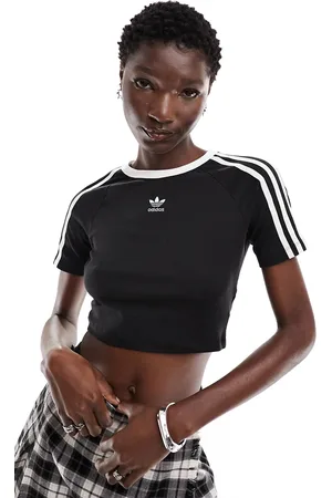 adidas 3 stripe baby cropped t-shirt in