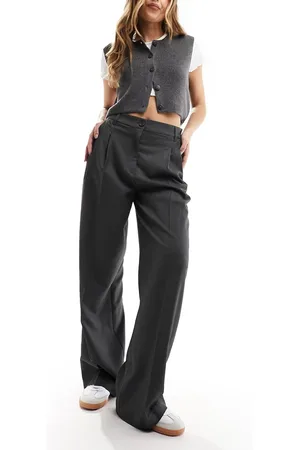 Monki High waist wide leg tailored pants in dark