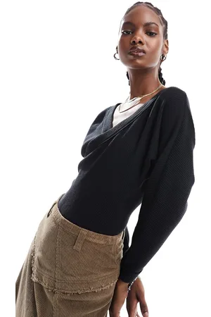 Free People Ribbed wrap long sleeve bodysuit in
