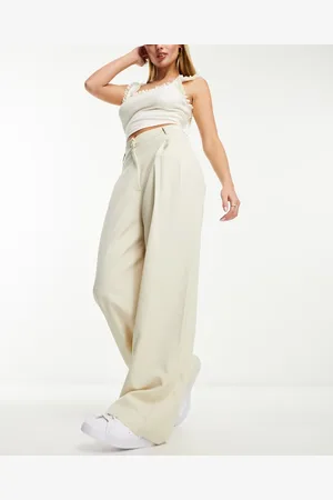 Monki High waist wide leg tailored pants in beige