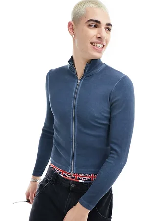 COLLUSION Zip through muscle ribbed jersey top in washed