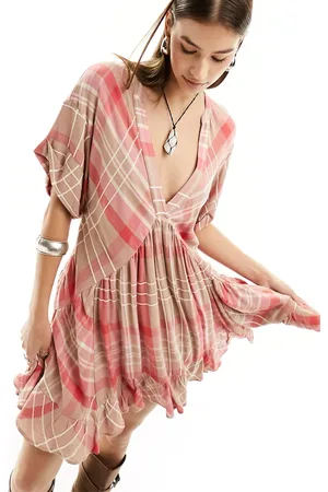 Free People Check print smock mini dress in