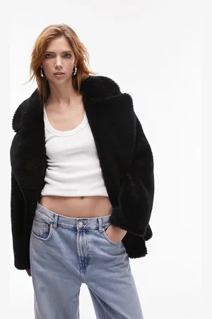 Topshop Mid-length borg coat in