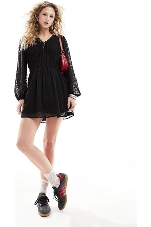 Reclaimed Midaxi dress with long sleeves in black plaid
