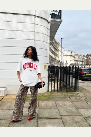 ASOS Cotton poplin wide leg pants in leopard print