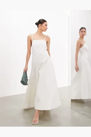 ASOS Denim strappy maxi dress with raw seam details in ecru