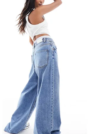 Stradivarius Petite wide leg jeans with boxer waist in medium