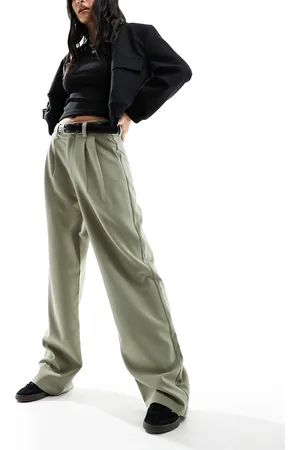 Stradivarius Tailored pants with belt in khaki