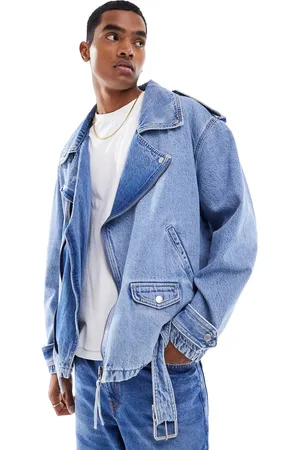 ASOS Oversized moto jacket in mid wash