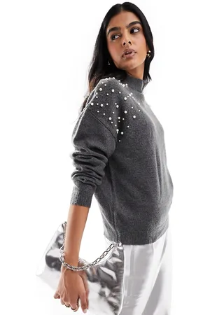 Pieces® Pearl shoulder detail sweater in