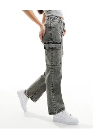 Miss Selfridge Straight leg cargo jeans in wash