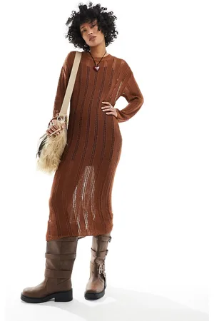 ASOS Open stitch knitted midi dress in toffee