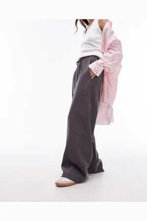 Topshop Pull on wide leg pants in charcoal
