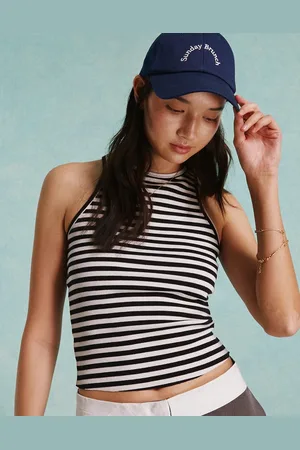 Miss Selfridge Ribbed racer top in black and white stripe