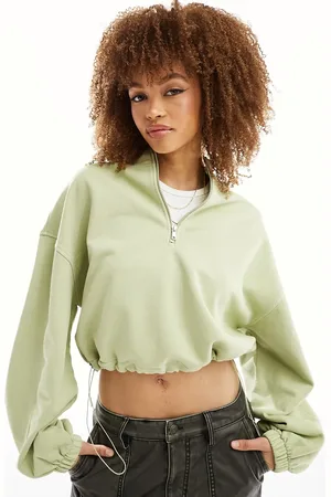 ASOS Heavyweight half zip sweatshirt in washed khaki