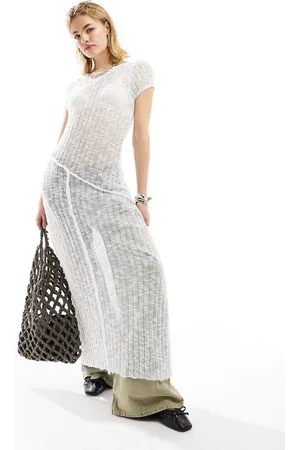 COLLUSION Fine knit maxi dress with seams in white