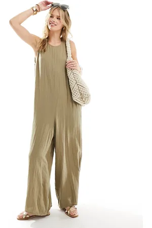 ASOS Crew neck culotte jumpsuit in taupe