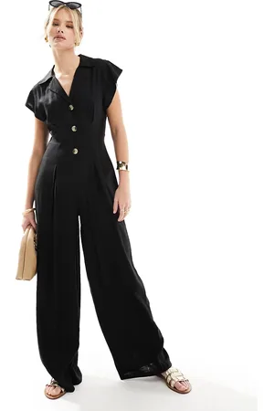 ASOS Collared linen mix button up jumpsuit in