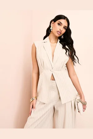 ASOS Linen look longline sleeveless tailored blazer with bow back in stripe