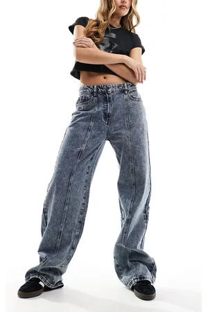 Lioness Low rise seam detail baggy jeans in dark acid blue wash