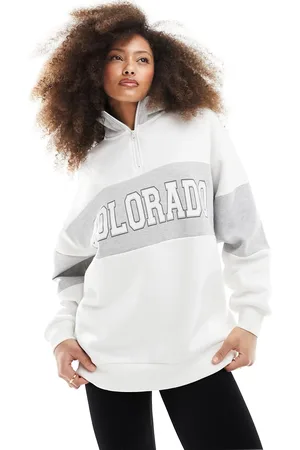 Miss Selfridge Quarter zip Colorado graphic color block sweatshirt in and gray heather
