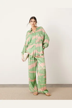 ASOS Oversized tailored wide leg pants in green and pink print - part of a set