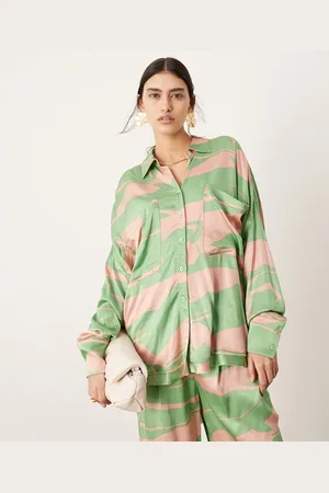 ASOS Oversized long sleeve shirt in green and pink print - part of a set