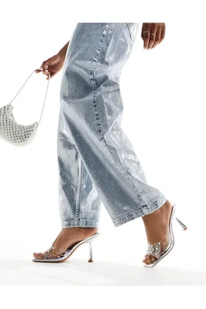 Public Desire Shelly mid heel sandals with clear embellished strap in
