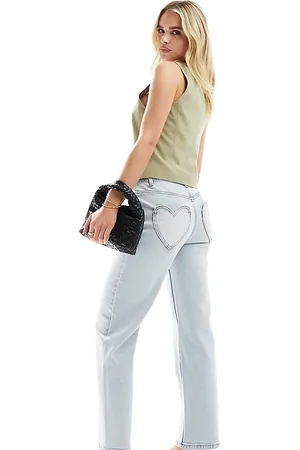 Miss Selfridge Heart pocket straight leg jean in bleach wash