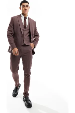 ASOS Wedding skinny suit jacket in burgundy microtexture