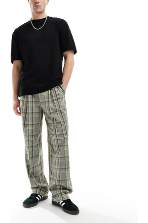 ASOS Pull on wide leg pants in plaid pattern
