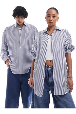 COLLUSION Unisex oversized shirt in white and stripe