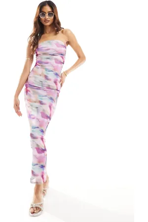 South Beach Marble print bandeau mesh maxi beach dress in abstract print