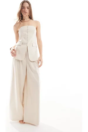 ASOS Premium tailored super wide leg pants in tonal cream stripe print - part of a set
