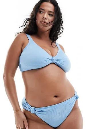 South Beach Jacquard crinkle high waist bikini bottoms in cornflower