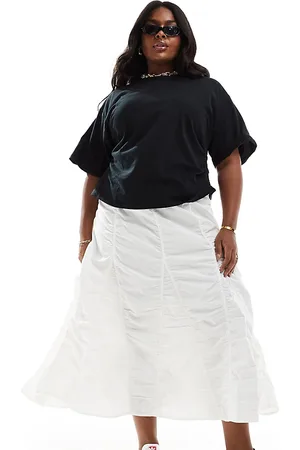 COLLUSION Plus western ruched tiered midi skirt in