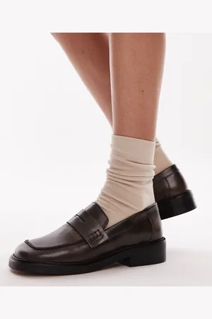 Topshop Cole premium leather square toe loafers in