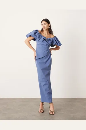 ASOS Off the shoulder ruched puff sleeve maxi dress in