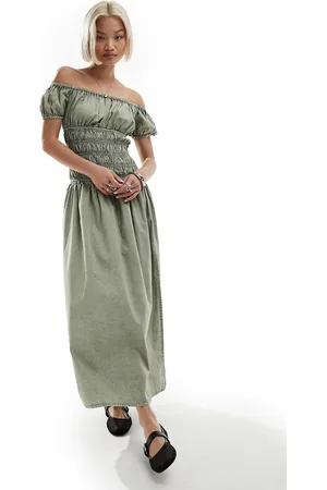 Reclaimed Shirred waist maxi dress in washed
