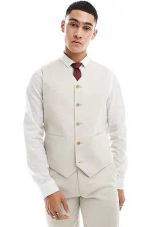 ASOS Slim with linen suit vest in stone
