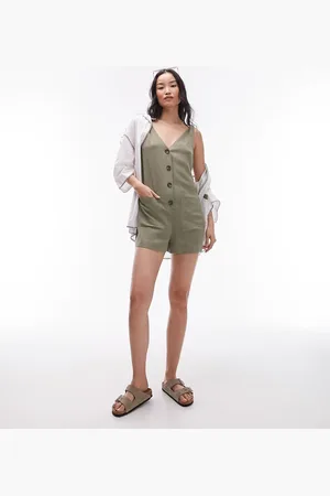 Topshop Button down romper in khaki
