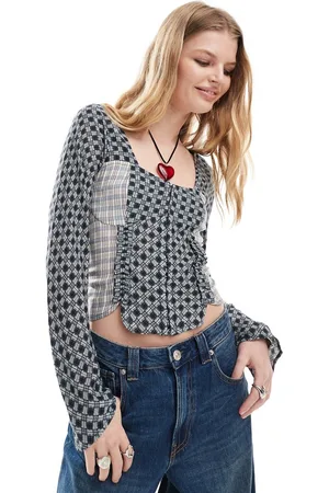 Reclaimed Long sleeve top in mixed plaid