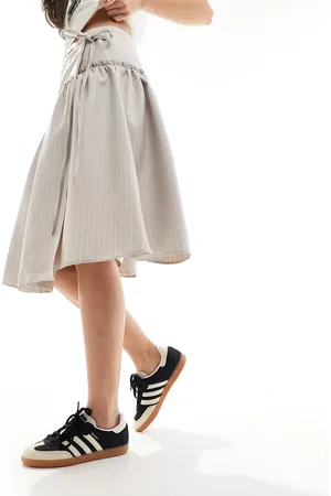 COLLUSION Wrap tailored skirt in gray pinstripe