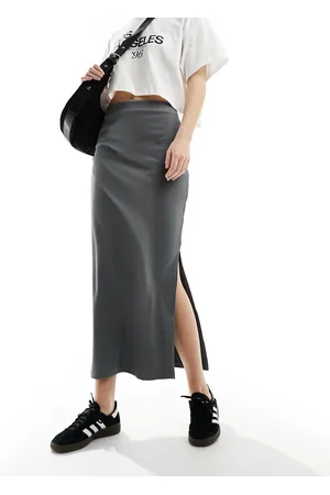COLLUSION Ribbed maxi skirt in gray