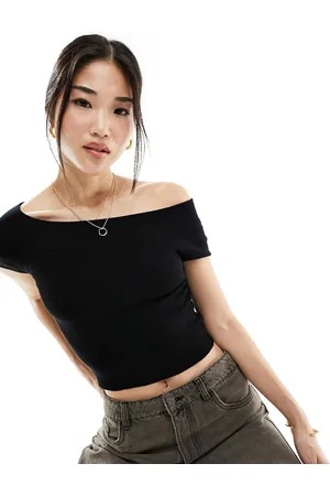 Cotton On Cotton On off shoulder ribbed knit crop top in black