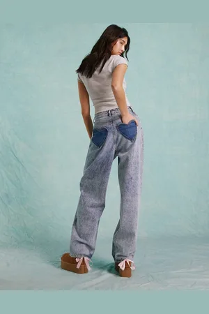Miss Selfridge Baggy heart pocket jeans in acid wash