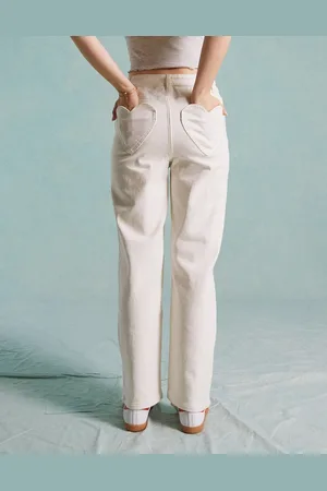 Miss Selfridge Heart pocket straight leg jeans in ecru